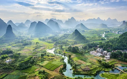 Aerial image of valley and mountains