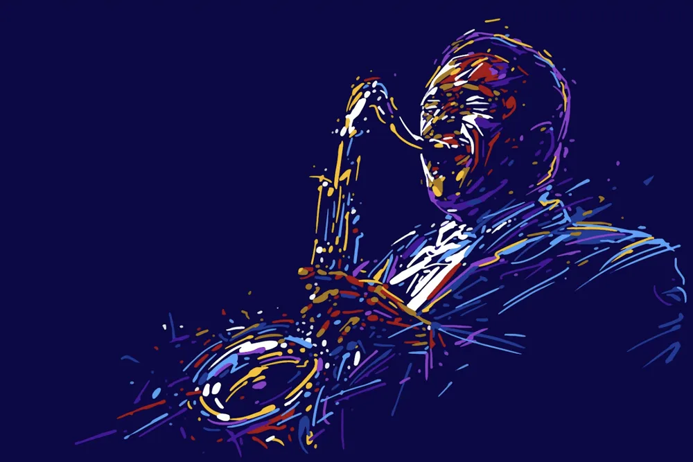 color painting of playing saxaphone
